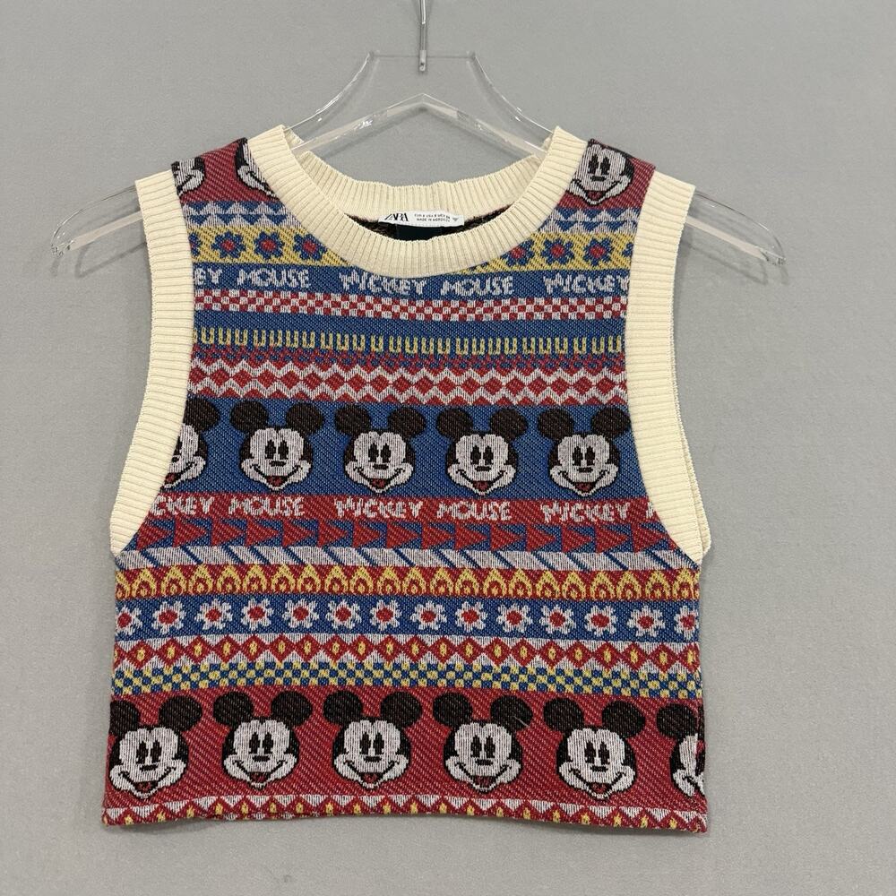 Disney X ZARA Mickey Mouse Fair Isle Sweater Vest Women's Small Crewneck Holiday
